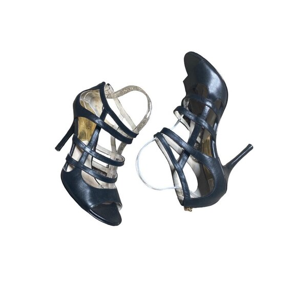 MICHAEL KORS WOMEN'S JESSIE BLACK LEATHER STRAPPY HEELS SZ 9.5 - Picture 6 of 12